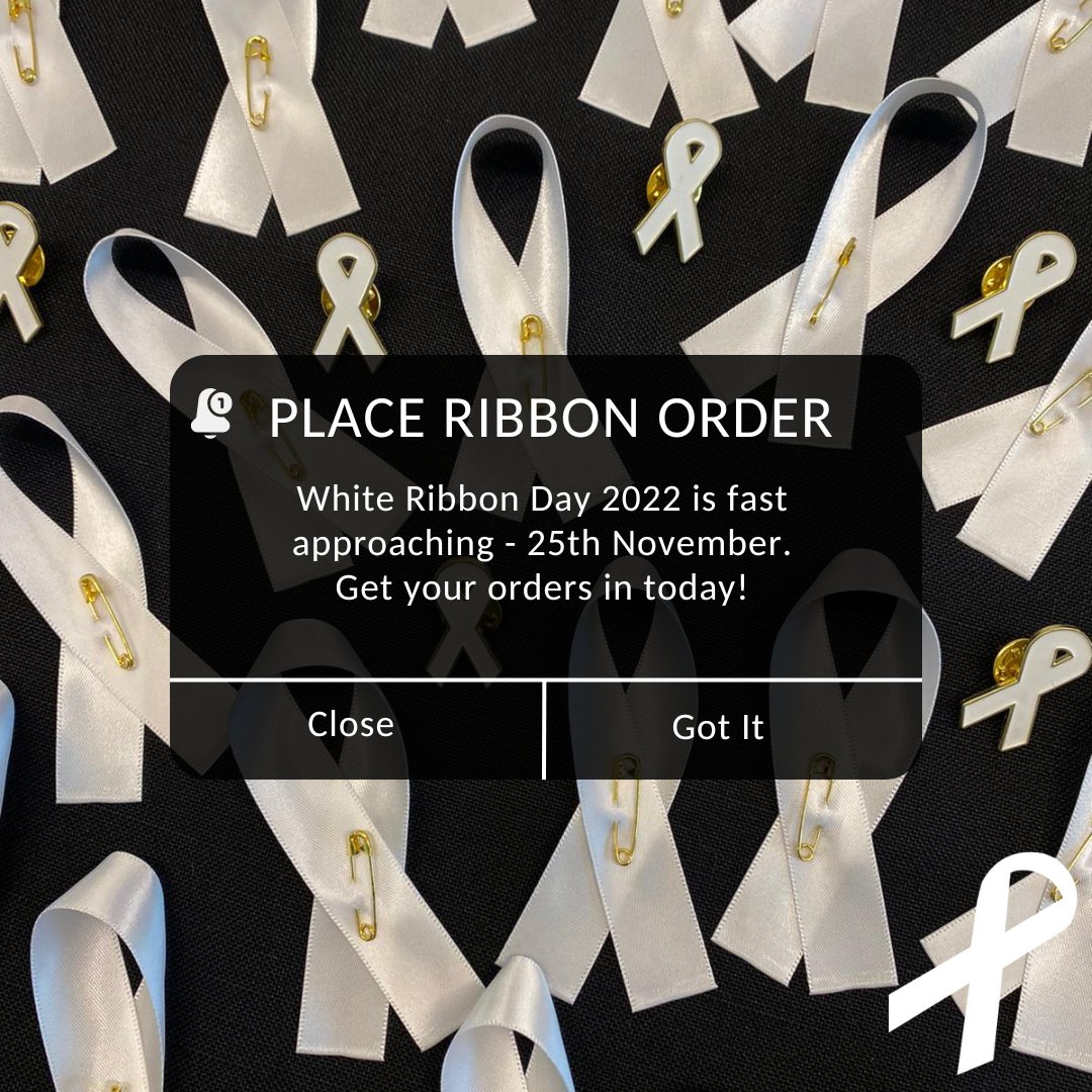 Show your support on White Ribbon Day, 25th November, by wearing a White Ribbon. Order now!

whiteribbon.org.uk/shop 

#WRD22 #TheGoal #WhiteRibbonDay22
