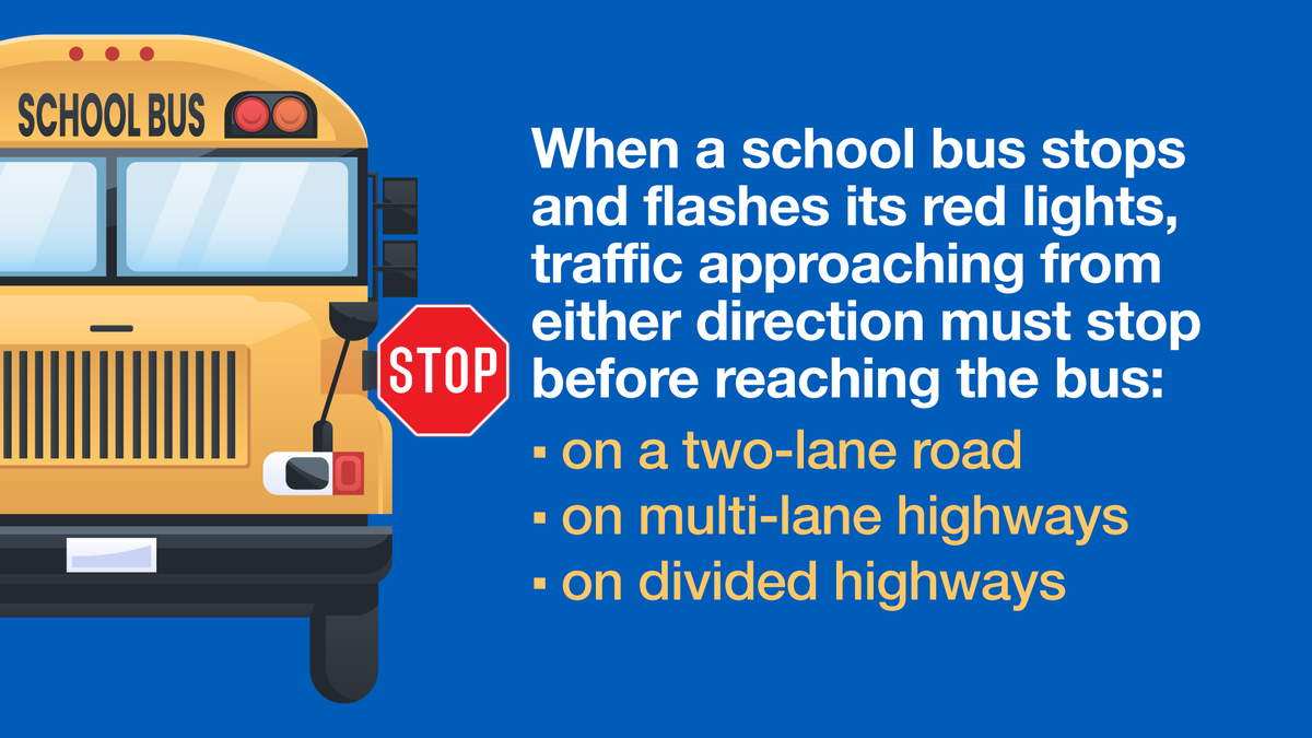 School is now open!

Remember to slow down and drive cautiously. 
Be careful of children crossing the street.
Use caution around school buses and bus stops.
And always, stop for flashing red stop signs on school buses.