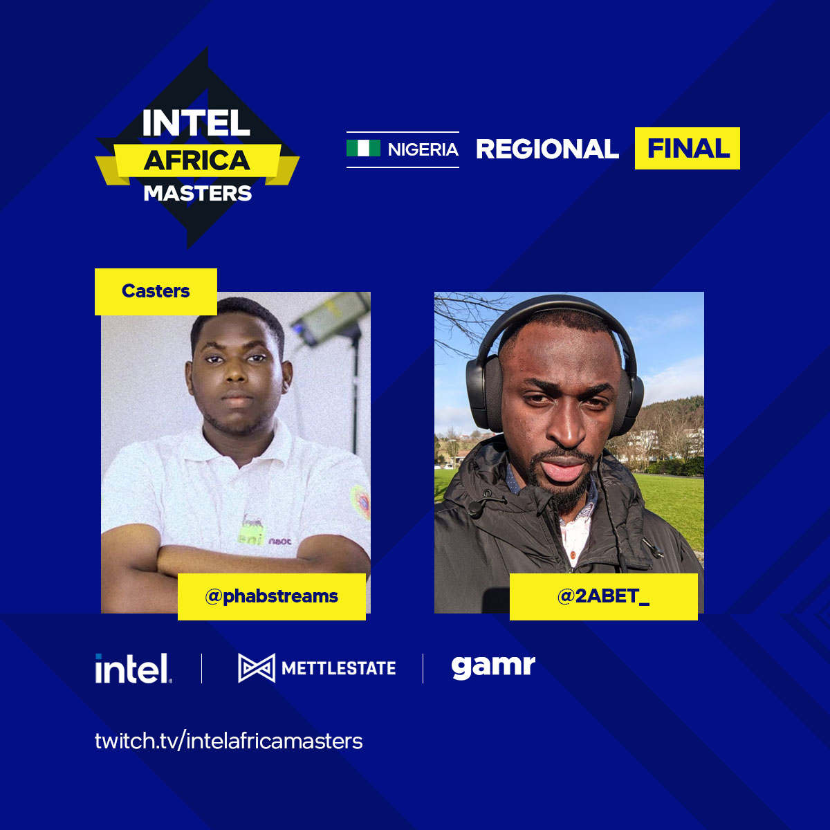 This weekend's regional finals will be casted by <a href="/2ABET_/">2ABET | VIPER</a> &amp; @phabstreams🎙️😎🙌

Don't forget to tune in on twitch.tv/intelafricamas… on Saturday 10:15🔥💪GLHF to the teams who will be battling it out for that top spot!😄

@Intel <a href="/IntelGaming/">Intel Gaming</a>

#Intel #IntelAfricaMasters #IntelGaming