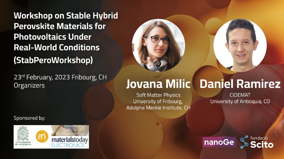 Participate in the Workshop on Stable Hybrid #Perovskite Materials for Photovoltaics Under Real-World Conditions #StabPeroWorkshop

🗓️ 23rd of Feb. 2023, Fribourg (Switzerland)

🤩 Check out the website. Registration will open soon!

 nanoge.org/StabPeroWorksh…