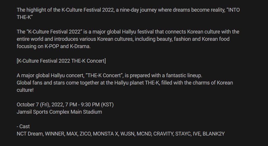 AQ_Vod2's tweet photo. [STREAM] [Into The-K Concert] K-Culture Festival 2022

🔗 1TheK YT: https://t.co/JN4PUXtHXP 
🔗 K-Culture Festival YT: https://t.co/KHdMb153UE

Oct. 7 at 7-9PM KST (19:00-21:30 KST) https://t.co/TV5qxpfWlD
