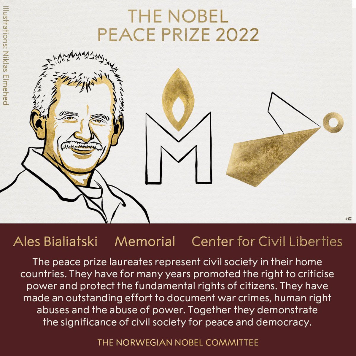 deikalaw's tweet photo. #Belarusian human rights defender, who is in prison now, got a @NobelPrize. And 2 HRD NGOs - Rus. and Ukr. The best decision which could be for the understanding that #HumanRights are the base for the security. And security in our countries matters for the Europe and the world. https://t.co/TnDXh0KWVf