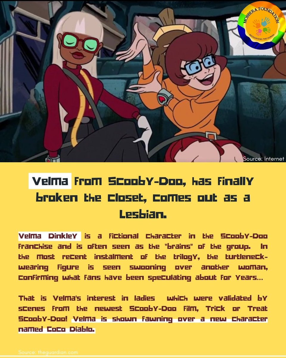 MobberaF's tweet photo. It's official.. Velma, a fictional character from Scooby doo series is GAY!! 🤩
#gay #ScoobyDoo #community #LGBTQIA #SupportYourFriends #like #Share #community #comment #mobbera
#Character https://t.co/lijZvBwssK
