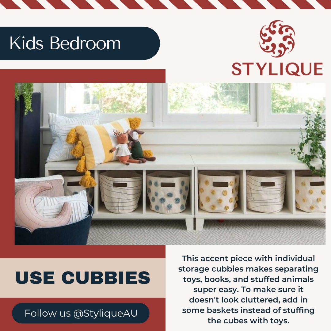 This accent piece with individual storage cubbies makes separating toys, books, and stuffed animals super easy.🤩 To make sure it doesn't look cluttered, add in some baskets instead of stuffing the cubes with toys.😊

#kidsbedroomideas #kidsdesign #kidsroominspiration #kidsroom