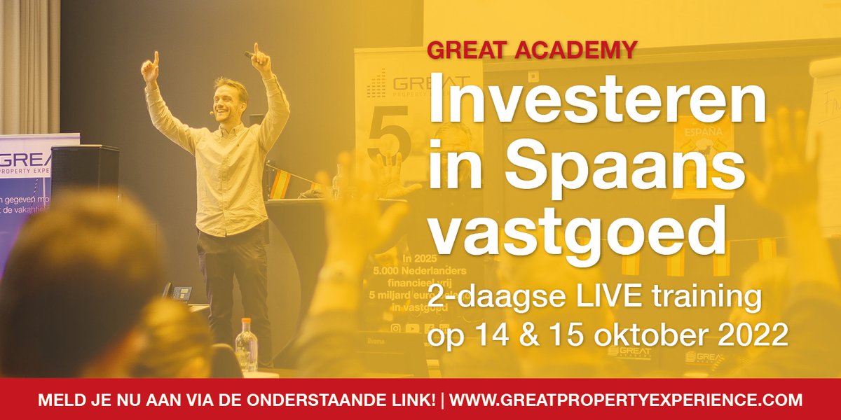 spaansvastgoed.nl 
Hoe, waar en waarom wil jij investeren in Spaans Vastgoed? 14 en 15 oktober is must. Vele sprekers trainen je 2 dagen het gehele traject van investeren in Spanje. Met als klap op de vuurpijl ....  off market aanbod van Spaanse objecten. info op de website