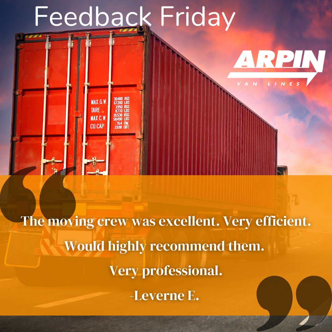 arpinvanlines's tweet photo. Leverne, thank you for your kind words on this #FeedbackFriday . We very much appreciate you taking the time to leave a review. https://t.co/JS52AIn4hl