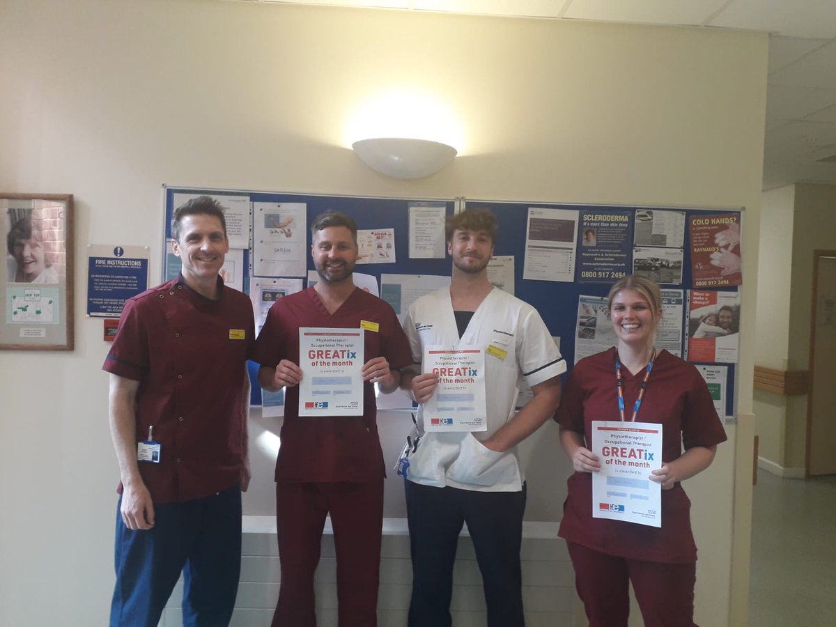RDE_PTandOT's tweet photo. Congratulations to Joel Nicholas Band 6 PT, Matt Clark &amp; Grace Howell Band 3 Rehab Support Workers on Trauma and Ortho for their 'greatix' awards this month, great work as always in such busy times 😊 https://t.co/HPaXmXhKNo