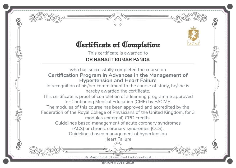 One more 🪶 added to my cap 
Certificate program in Advances in the management of Hypertension and Heart failure 
#royalcollegeofphysicians 
#europeanacademy 
#eacme