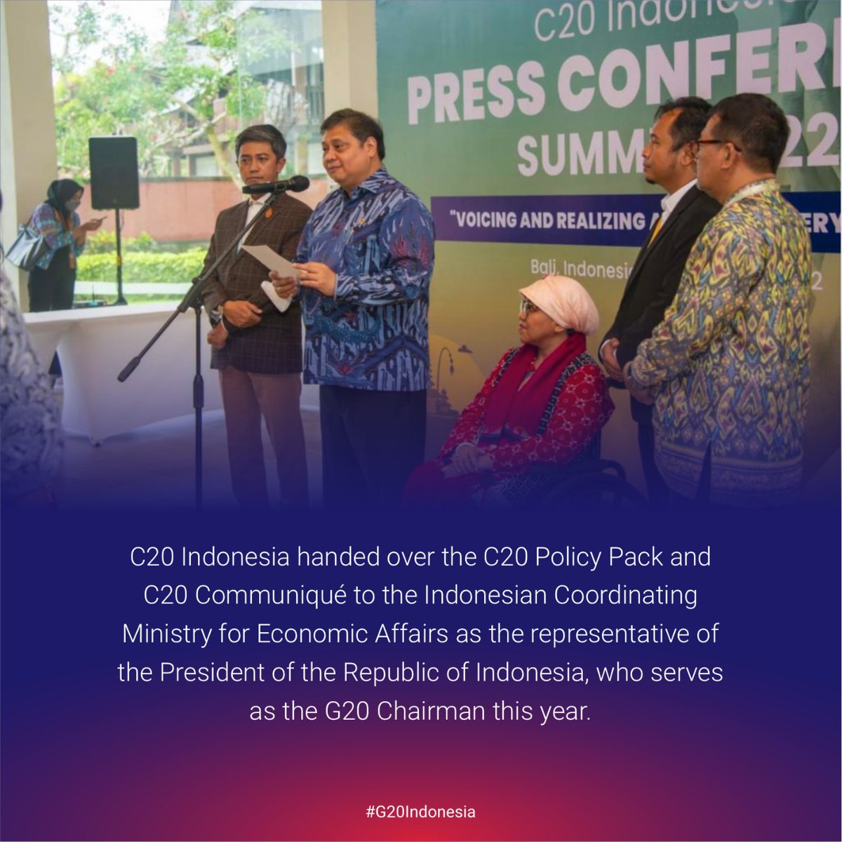 The Civil 20 (C20) Summit is held on 5-7 October 2022 in Bali as the peak event of the C20 - an official civil society platform for the G20 - which presents a set of grassroots and global civil society’s demands &amp; aspirations across multiple issues called the C20 Communiqué.
