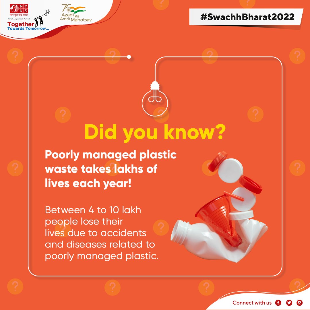 MYBharatHQ's tweet photo. As plastic wastes continue to pile up, they pose a number of risks to all forms of life on earth. Say no to plastic, say yes to a healthy life!
#CleanIndia2 #swachhbharat2022 https://t.co/o2OheP83sO