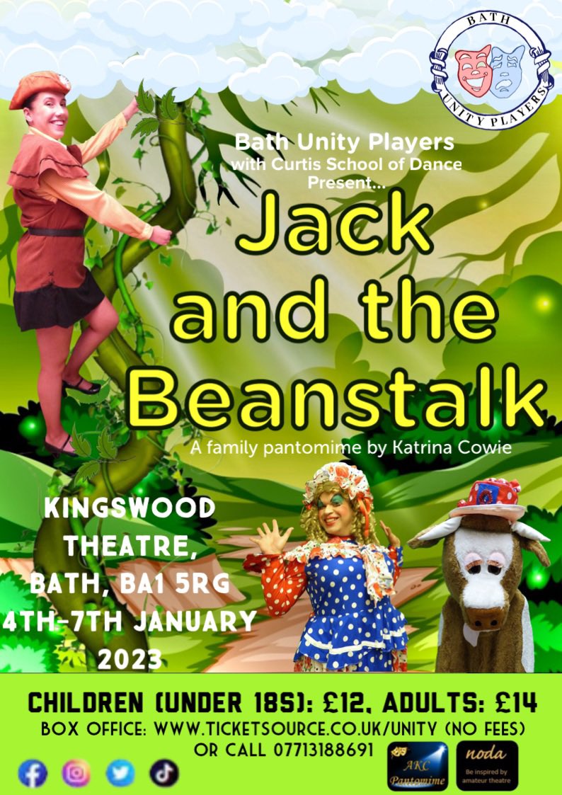 BathUnityPlayer's tweet image. Here is our official poster for Jack and the Beanstalk! 🌱
Rehearsals are in full swing and are going very well!

Book your tickets now at ticketsource.co.uk/unity