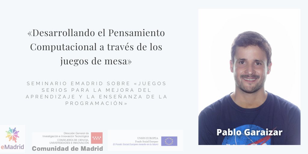 emadridnet's tweet photo. ⏰ Cerramos el seminario de este viernes con @PGaraizar y su presentación “Desarrollando el Pensamiento Computacional a través de los juegos de mesa”
https://t.co/HqMCEU6jzs
#eMadridnet https://t.co/csKyN2jmGo
