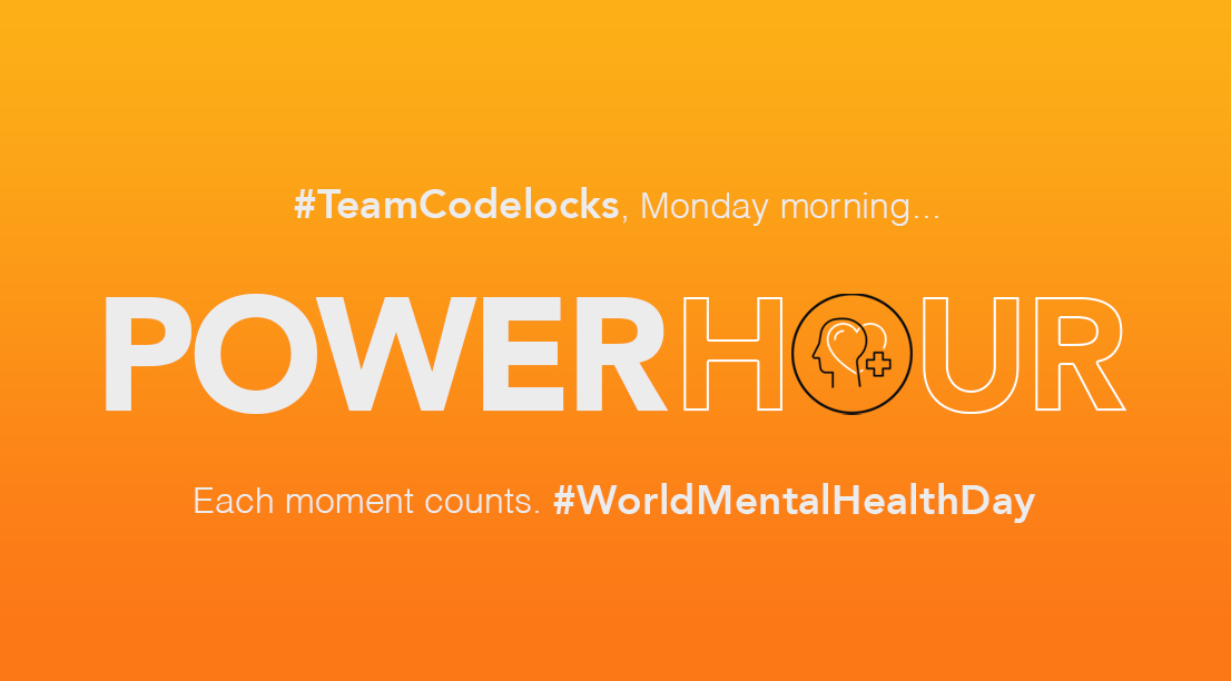 Codelocks's tweet photo. Codelocks are committed to their staff and continue to support good mental health. Monday 10th October please call our office after 9.30am. We are enjoying a 'Power Hour'. Read more here👉https://t.co/VwpOulV27N  Each moment counts 💪🙏💖 #WorldMentalHealthDay #TeamCodelocks https://t.co/TTfFP3N5X0
