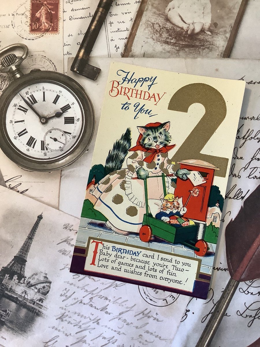WatsonsVintage's tweet photo. NEW LISTING Just £3.50 each for these PURRFECT #2ndBirthday Postcards in my #etsy shop: VERY RARE True Vintage STUNNING Circa 1940s Unwritten 2nd Birthday Postcard - Adorable Cat Design -Sweet Verse -Card To Keep https://t.co/2aEjp6E34H #1940s #RarePostcard #CuteCatDesign #Cats https://t.co/LlS6glwU3K