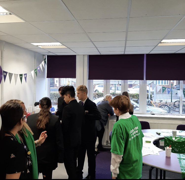 AthertonHighSch's tweet photo. Our KS4 pupils running @macmillancancer coffee morning for our local residents. #respect #responsibility https://t.co/bQAjSaL8jy
