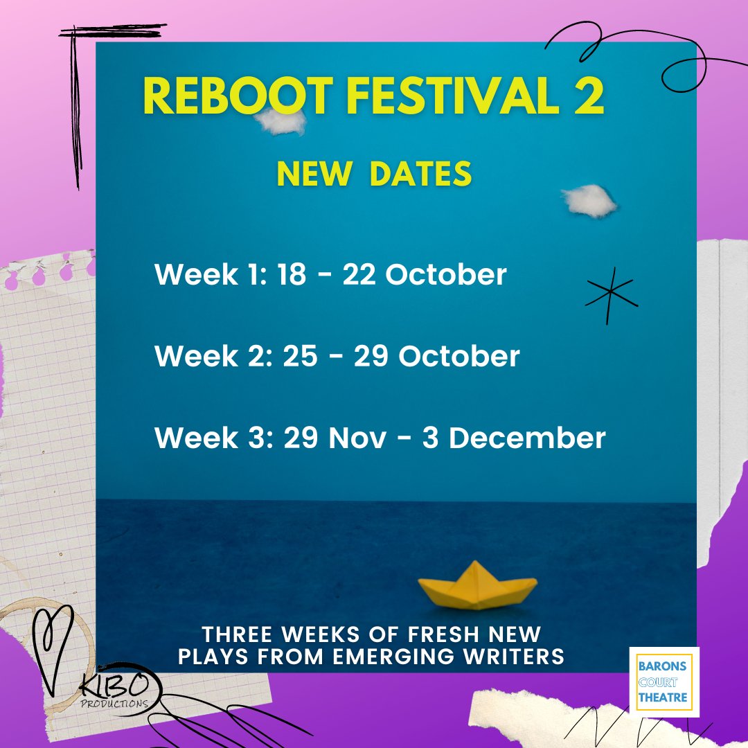 KiboProductions's tweet photo. Are you an early career director who'd like to work on some new writing this autumn? We have a few brilliant scripts for #RebootFest that need directors. If that might suit you, please fill in our google form and let's collaborate! #newwriting #director https://t.co/yWp6W7YnQn https://t.co/8jmnuAi7ah