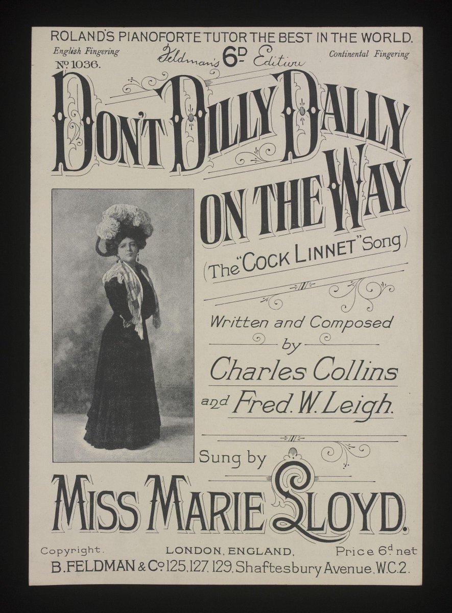 CityVarieties's tweet photo. Today marks 100 years since the passing of 'The Queen of the Music Hall' Marie Lloyd. 

A star around the world, Lloyd was known for her innuendo-filled songs like 'Don't Dilly Dally on the Way' and 'A Little Of What You Fancy Does You Good' 🎶 
(1/3) #MarieLloyd100 https://t.co/FtI0wAIbsU