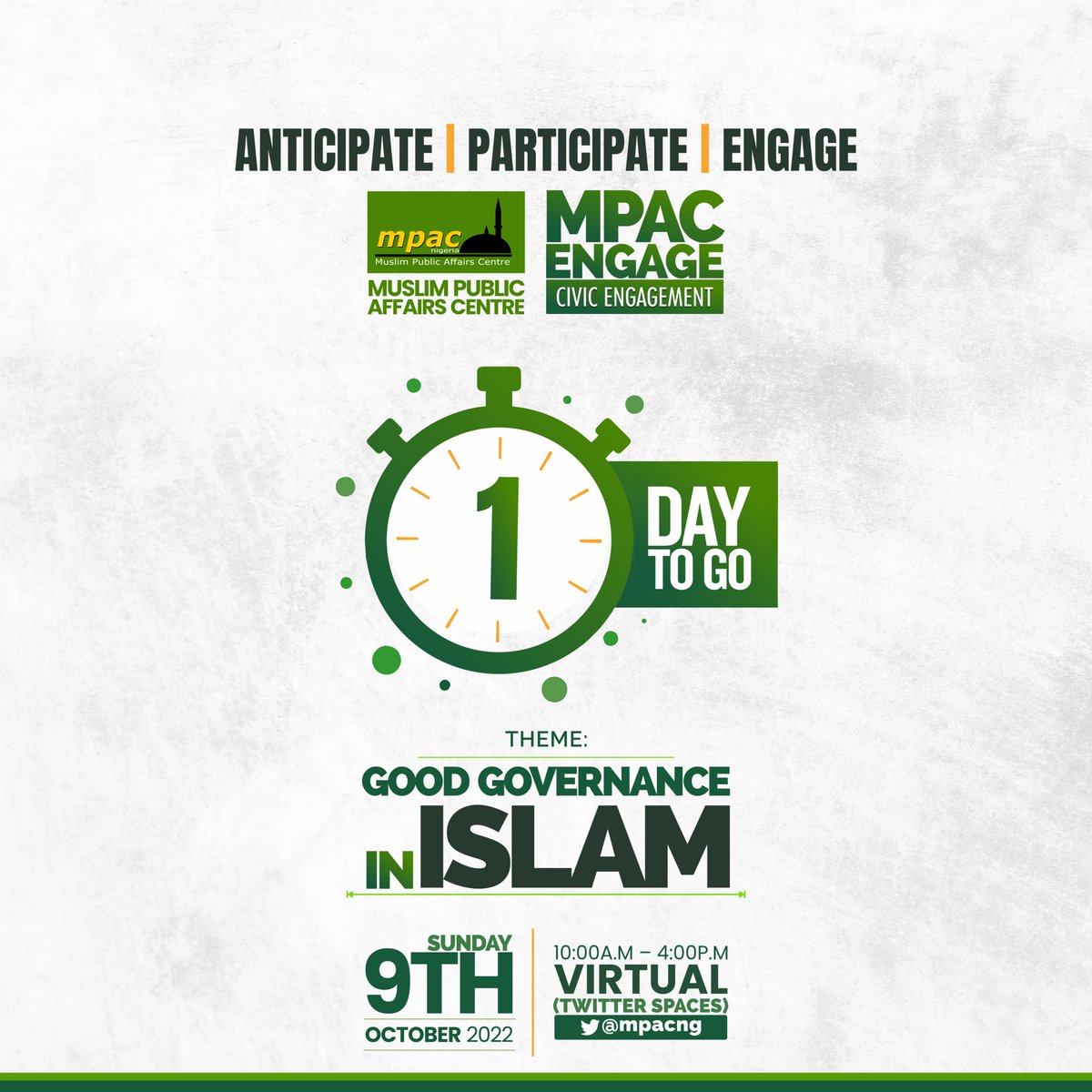 mpacng's tweet photo. It's tomorrow!!! 
Are you ready?!! Set your reminder, buy your data, update your app if need be. Charge your devices and anticipate!!! We go live at 10a.m tomorrow!
Join with the link below
https://t.co/OjUXVayUJi

#mpacengage #CivicEngagement #GoodGovernance  #election2023 https://t.co/X9RLZ6uE55