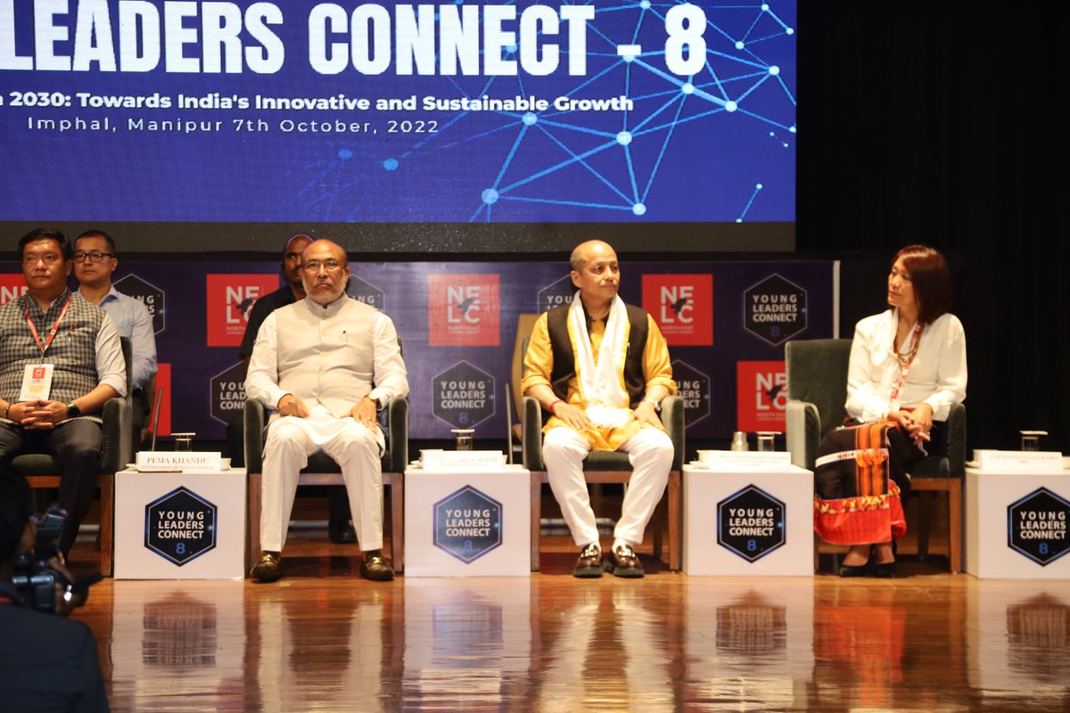 Pleased to participate in the 8th edition of Young Leaders Connect by @NortheastLC  in the presence of HCM Shri @NBirenSingh , HCM of Arunachal Pradesh Shri @PemaKhanduBJP  Ji along with H MPs, Ministers, MLAs & young leaders from across the NEIndia @CityConvention centre,Imphal.