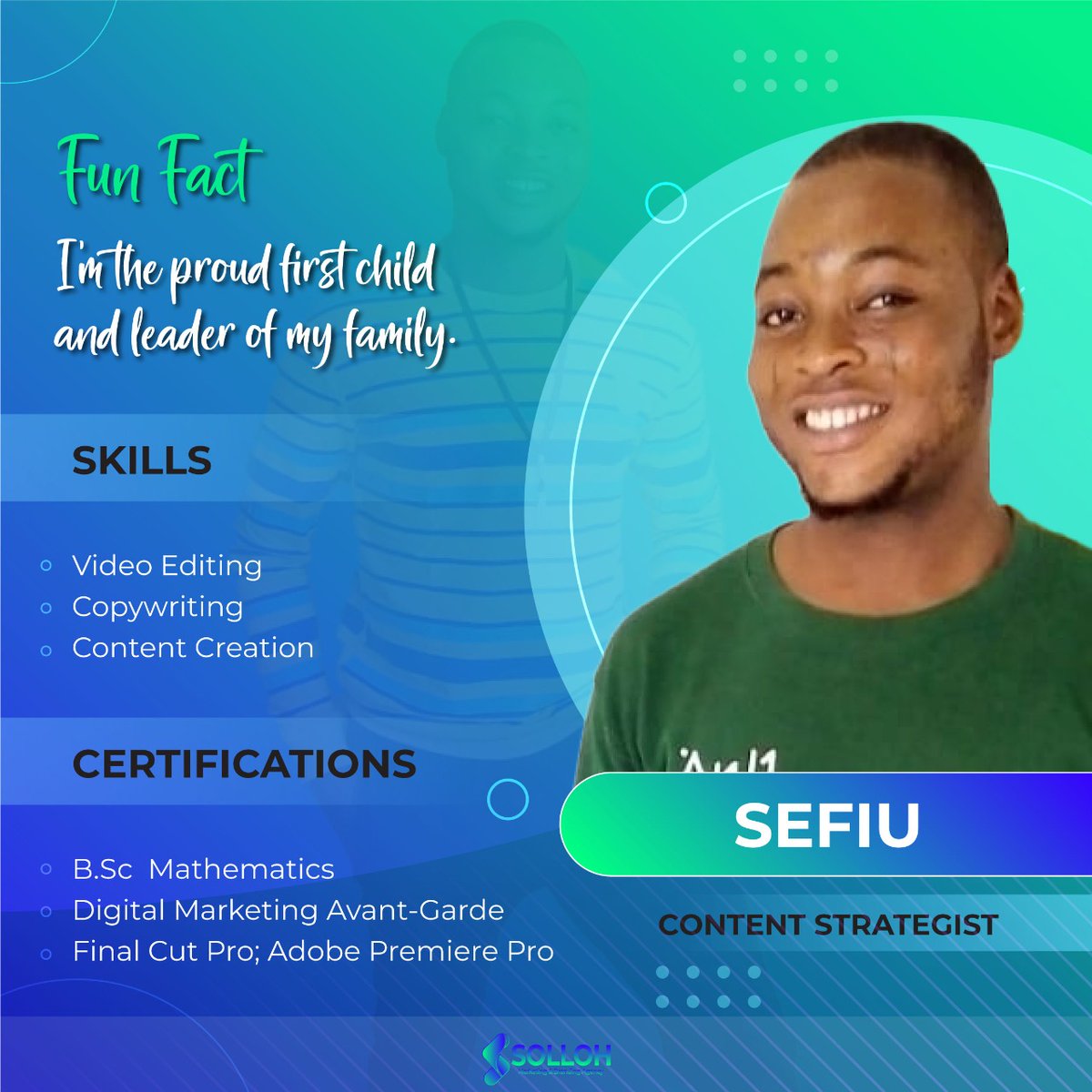 SOLLOHinc's tweet photo. Meet Our Team Member ⭐Sefiu

*Send a  direct message here or private message us to schedule a complimentary consult call.

#content #contentcreation #contentstrategy #internetmarketing #marketing #content https://t.co/Nx4OhtrwgD