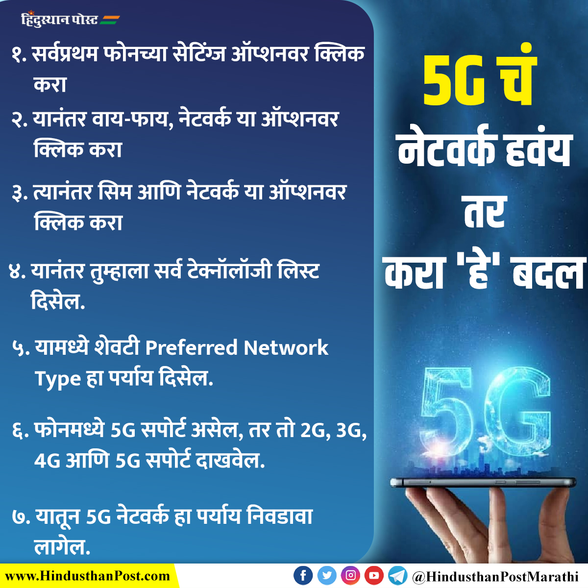 HindusthanPostM's tweet photo. 5G चं नेटवर्क हवंय तर करा 'हे' बदल
#5g #5gnetwork #dataconnection #pmoindia #mobile #technology #hifi #network #device #wifi #hindusthanpost #hindusthanpostmarathi https://t.co/bVwod8A8f2