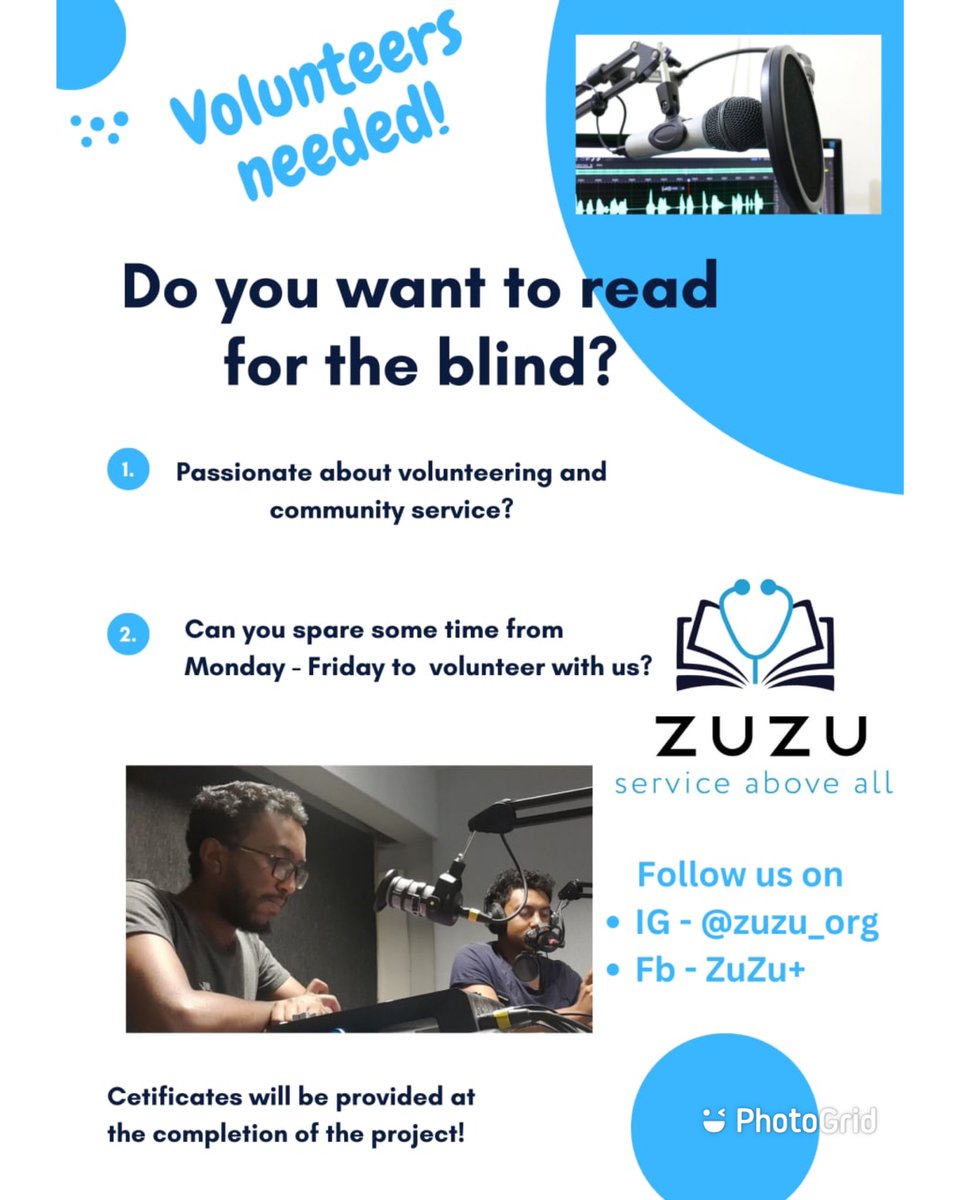 Dear volunteers, 
We are looking for volunteers for the second phase of ‘The talking books’ project to make audio-educational content for blind and visually impaired students. If you’d like to volunteer with us, please fill out the following form. 
Thanks!
docs.google.com/forms/d/e/1FAI…