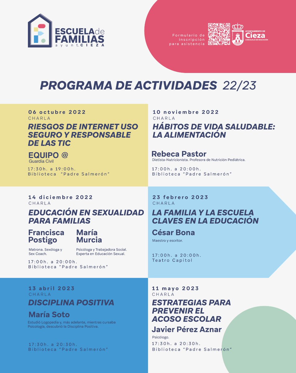 #EDUCACIÓN | Anunciado el programa de actividades de la escuela de familias del Ayuntamiento de Cieza.

🔗 Toda la información aquí: elmiradordelaprensa.info/2022/10/07/anu…