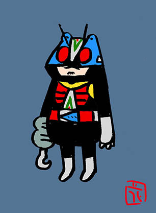 「ありがとう!ライダーマン!#仮面ライダーV3 #ライダーマン#かえるヒーローズ 」|花小金井正幸＠喫茶宝石箱での個展。2023年開催予定のイラスト