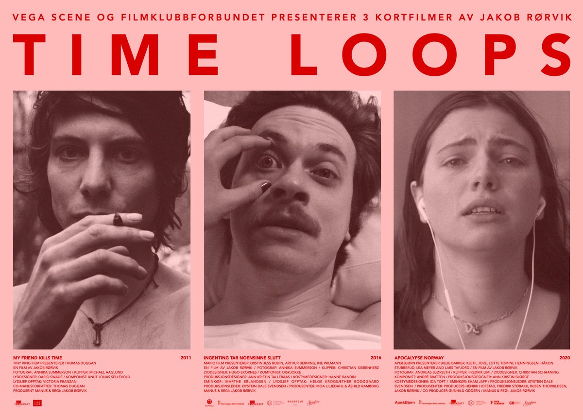 I morgen, lørdag 8. oktober, viser vi Time Loops, tre kortfilmer av Jakob Rørvik sammen med <a href="/VegaSceneOslo/">Vega Scene Oslo</a> kl. 1845. Velkommen!
