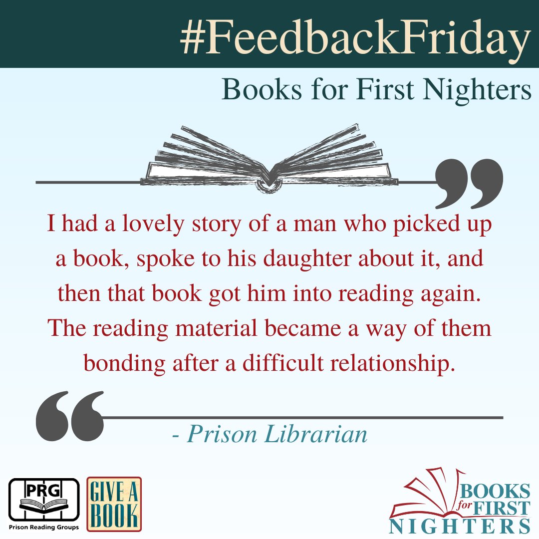 📣#FeedbackFriday What beneficial impact does gifting a book have on prisoners?

#BooksForFirstNighters provides books for those spending their first night in prison; a small act of kindness to offer comfort &amp; help build relationships.

#BFFN22 #GiveABook #Charity #Donate #Books