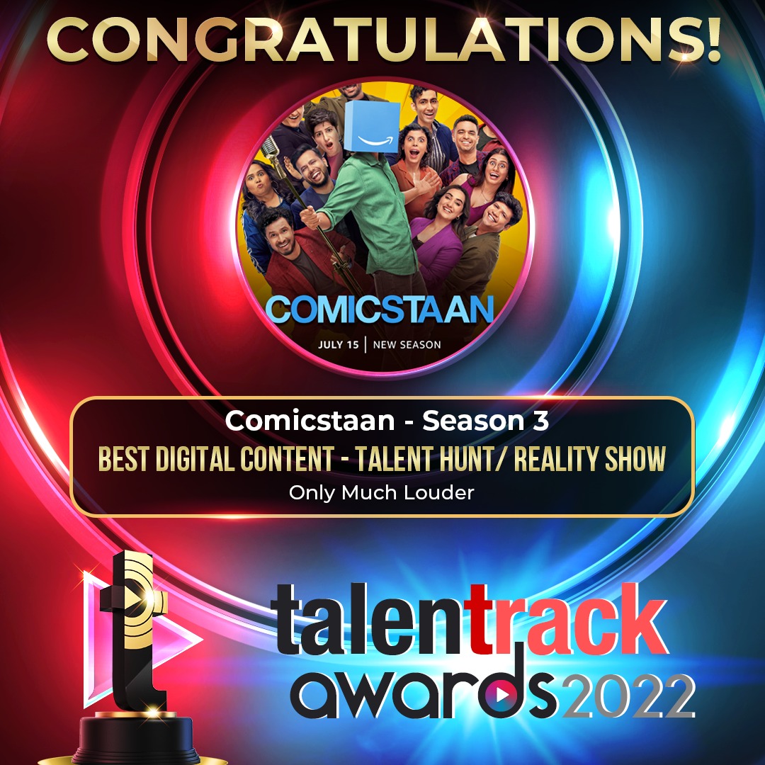 Talentrack (@mytalentrack) on Twitter photo Congratulations, <a href="/onlymuchlouder/">Only Much Louder</a>, on winning the Best Digital Content - Talent Hunt/Reality Show award for 'Comicstaan - Season 3' at the Talentrack Awards 2022.
#TalentrackAwards #TalentrackAwards2022 #OML #OnlyMuchLouder #Comicstaan Congratulations, <a href="/onlymuchlouder/">Only Much Louder</a>, on winning the Best Digital Content - Talent Hunt/Reality Show award for 'Comicstaan - Season 3' at the Talentrack Awards 2022.
#TalentrackAwards #TalentrackAwards2022 #OML #OnlyMuchLouder #Comicstaan