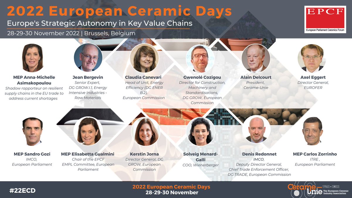 CerameUnie's tweet image. 📢Registrations are open!
We look forward to welcoming you to the 2022 European Ceramic Days, join us for the EP Ceramics Forum &amp;amp; @CerameUnie's 60th Anniversary 🎂

📋More info bit.ly/3yniHVo
🗓️ 28-30 November 2022
🇧🇪 Brussels, Belgium
✍️bit.ly/3T88Cnn

#22ECD