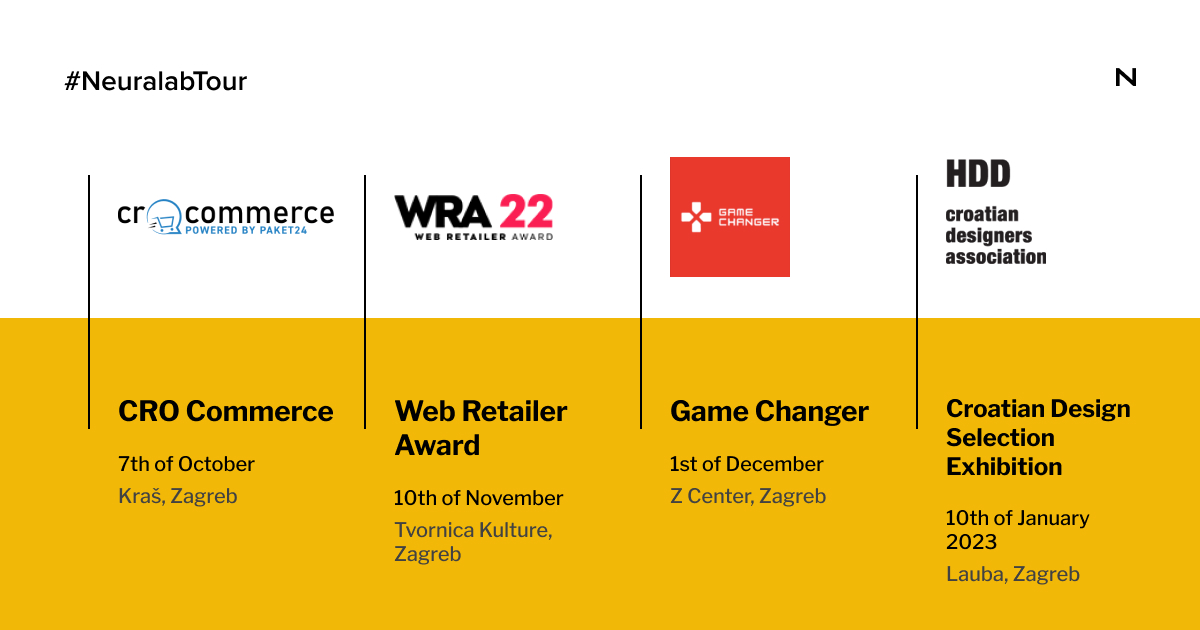 Neuralab's tweet photo. Today, we're kicking of our autumn #NeuralabTour w. #CroCommerce conference in #Zagreb. But that's not all - our future schedule is packed with social commerce, web3 stuff, gamifications and design exhibitions (where we're presenting some new UX patterns). Drop us a visit :) https://t.co/rAsvuxZsdm