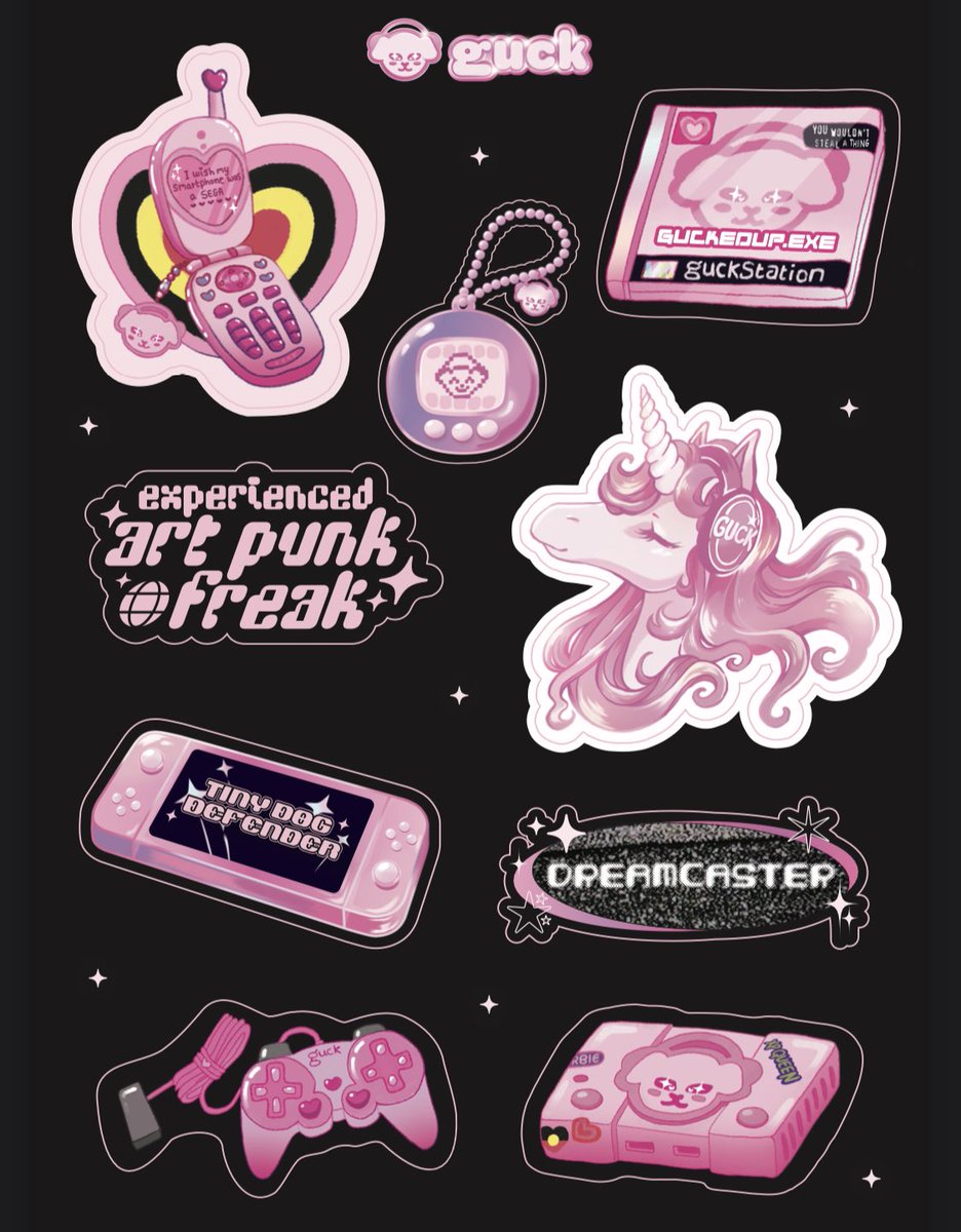 Guck stickers! With work from Guck artists <a href="/Zapalzo/">A Cryptid</a> <a href="/oliviahns/">Olivia Haines</a> <a href="/khuyen_phung/">khuyen 💫</a> and <a href="/sweetladygoblin/">r7</a>
