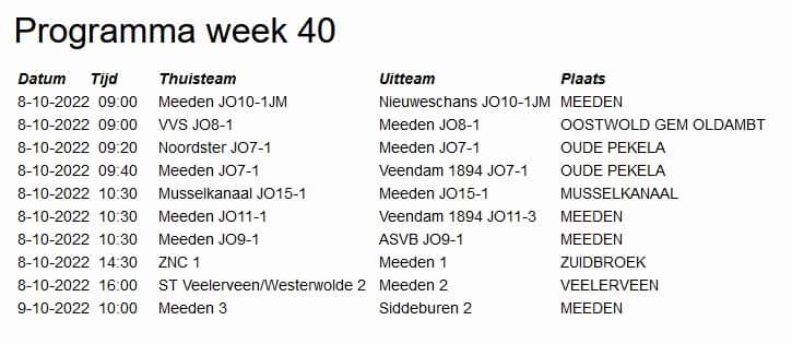 Programma voor komend weekend