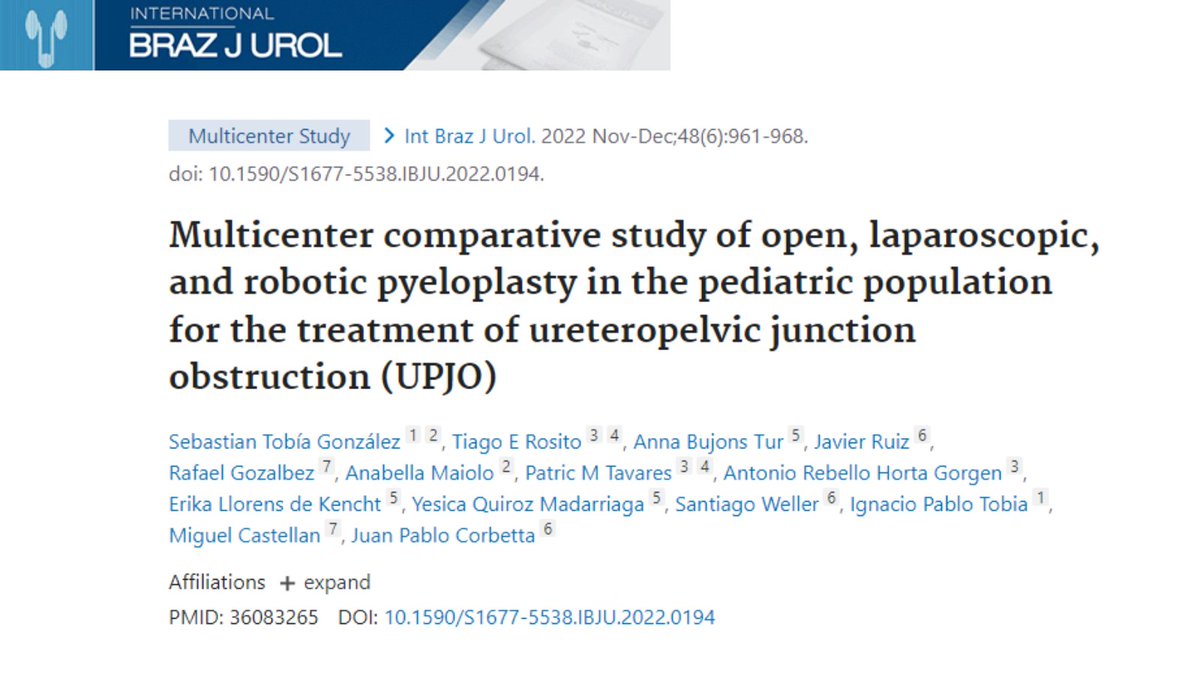 #PuigvertInScience today:
🆕Article👉pubmed.ncbi.nlm.nih.gov/36083265

"Minimally invasive #surgery for UPJO management in children is gaining more acceptance and gives excellent results even in #children younger than 1 year old."

Anna Bujons, Head of Pediatric Urology Unit #Puigvert