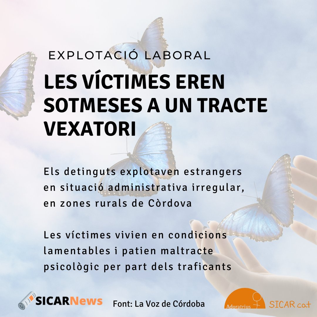 wwwsicarcat's tweet photo. Avui al #SICARNews ens fem ressò d'una #notícia sobre la detenció de dues persones acusades de #traficdepersones amb fins d'explotació laboral

#tambeEsTrafic #explotaciolaboral #dretshumans #traficessershumans https://t.co/qdbw9t9Zol
