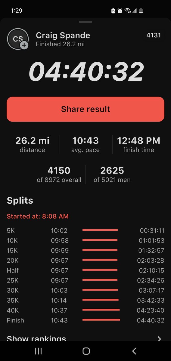 CraigSpande's tweet photo. @shortdestroyer 4:40 TC Marathon finish. Need to do better https://t.co/i3BH1qZhOJ