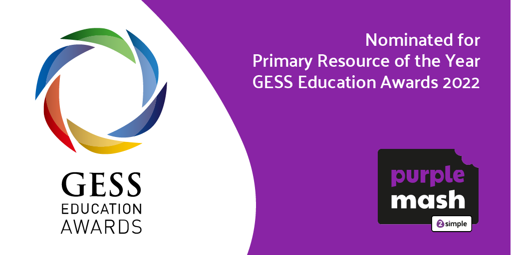 2SimpleSoftware's tweet photo. We're proud to announce that @purpleMash has been shortlisted for Primary Resource of the year in the 2022 @GESSeducation Awards. We look forward to hearing the results in November.

#GESSAwards #PrimaryResource #EdTech #elearning #edchat #UKedchat #PurpleMash https://t.co/o6Xr0S1EDN