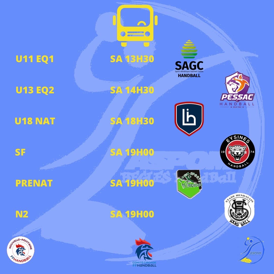 Programme du week-end 🗓️🤾‍♂️🤾‍♂️
<a href="/Villedebegles/">Bègles, le village urbain</a> <a href="/FlorianDarcos/">F. Darcos Elu sports Bègles</a> <a href="/LimogesHandball/">Limoges Handball</a> <a href="/ffhandball/">FFHandball</a> #Handball
