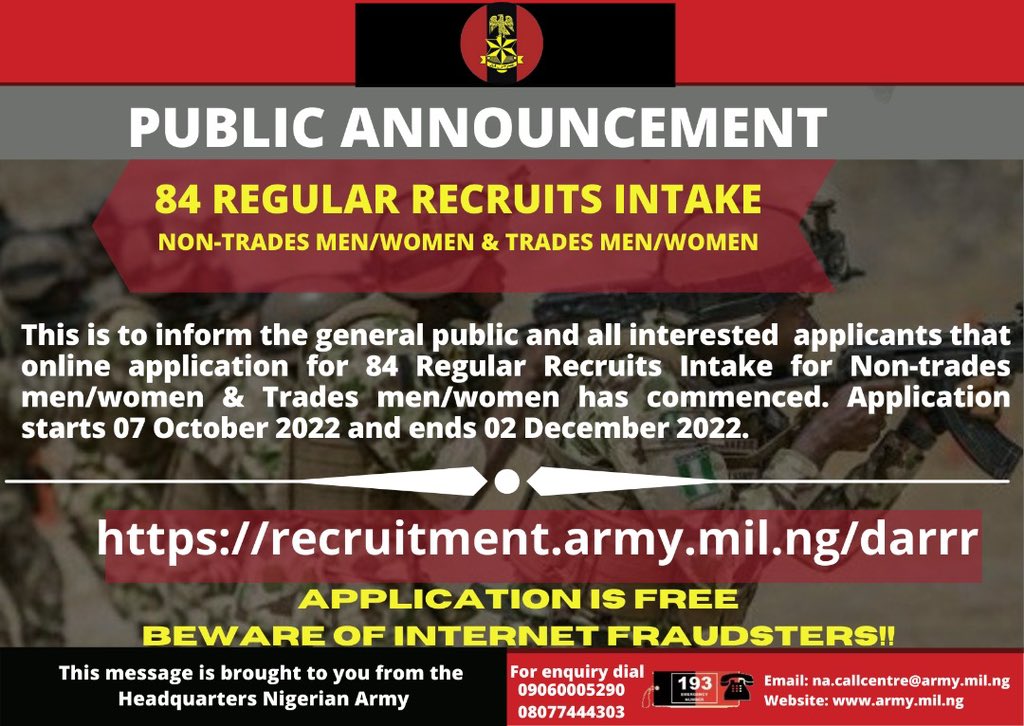 HQNigerianArmy's tweet photo. PUBLIC ANNOUNCEMENT!!! https://t.co/ocRTZgaZNs