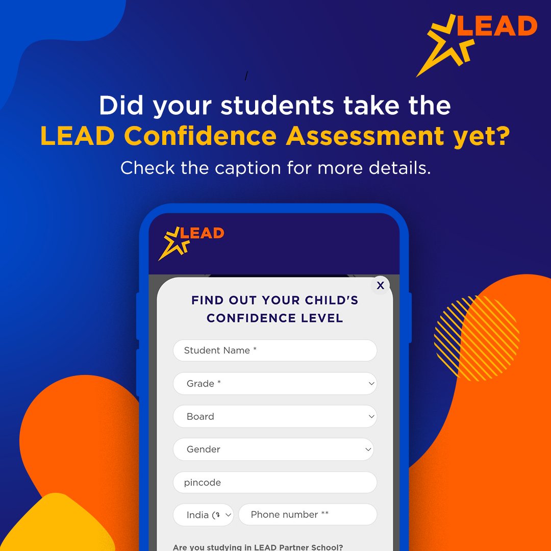 leadgroupindia's tweet photo. Encourage your students to take the LEAD Confidence Assessment and help them take the first step to improve their confidence level- https://t.co/EffSKv3i42
#LEADer #LEADwithConfidence #Confidenceindex #confidence #StudentConfidenceIndex #Confidencetest #ConfidentIndia https://t.co/nkKHnJHbpl