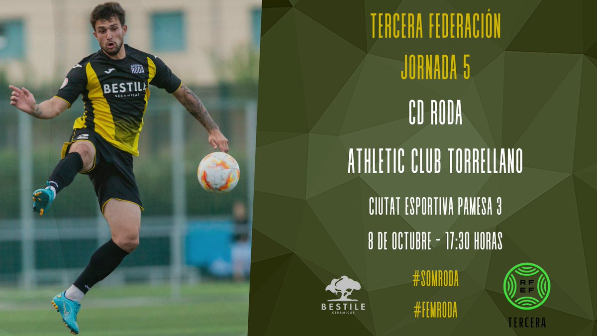 𝗛𝗢𝗬 𝗧𝗜𝗘𝗡𝗘𝗦 𝗨𝗡𝗔 𝗖𝗜𝗧𝗔 𝗖𝗢𝗡 𝗘𝗟 #CDRoda 🖤💛

🏟 Ciutat Esportiva Pamesa 3

⏰ 17:30 horas

🆚 @athltorrellano

🏆 J5 Tercera Federación

#TerceraRFEF #SomRoda #FemRoda