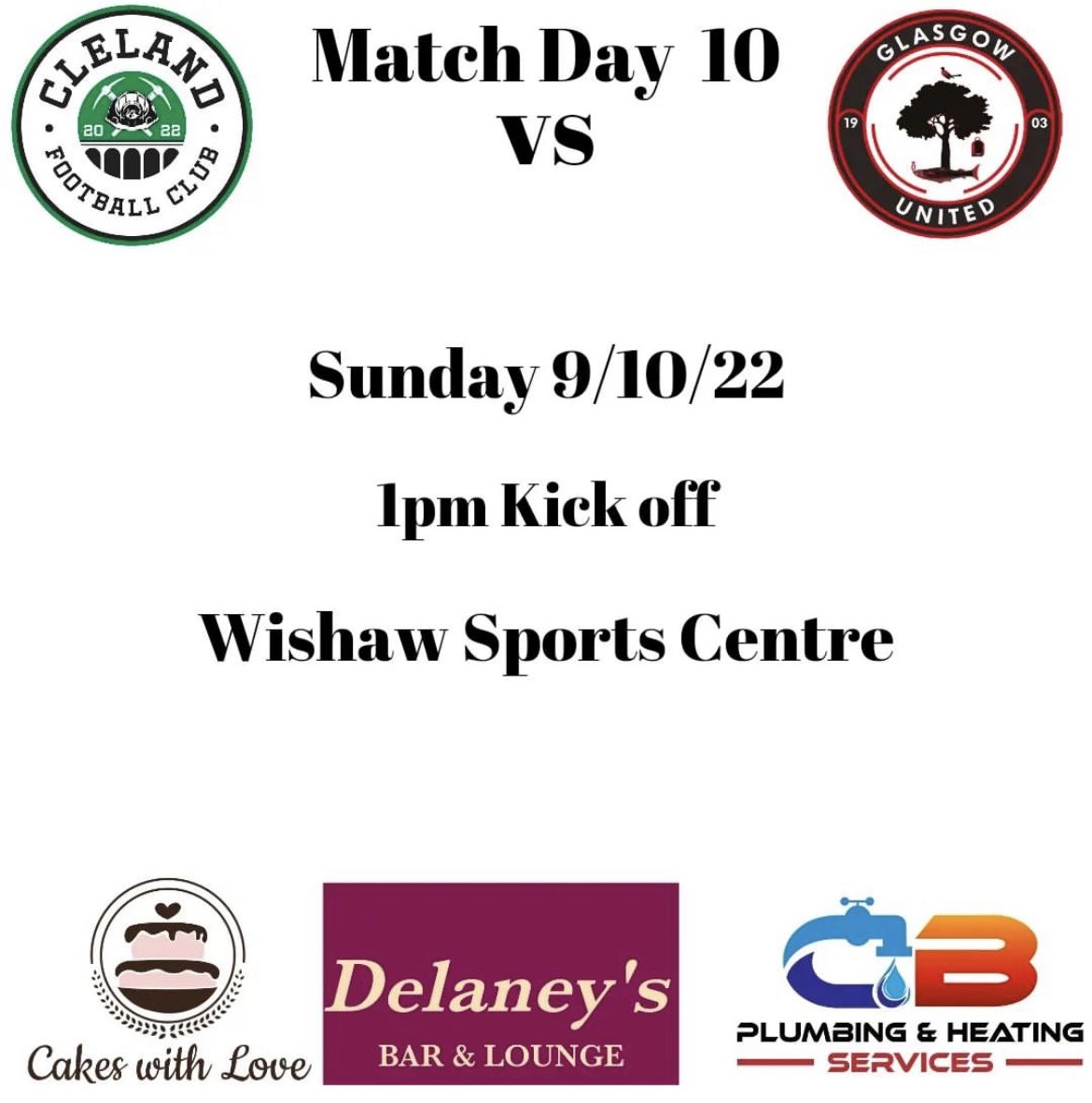 ClelandFC's tweet photo. A return to league action this Sunday as we take on @GlasgowUtdAfc. 

Any support as always is much appreciated. 

Mon the village 

🟢⚪️⚫️ https://t.co/X9SImILie7