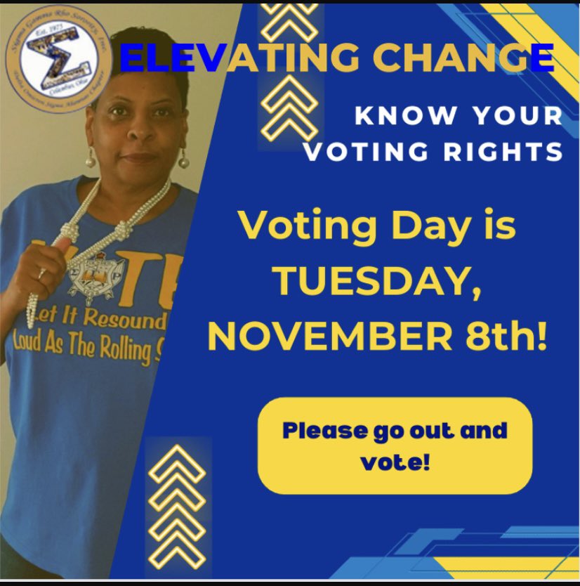 614SGRhos's tweet photo. We can make a difference when we all vote!  Please remember to go out and vote Tuesday, November 8th.  Polls are open 6:30 am - 7:30 pm.

#WhenWeAllVote
#SigmaGammaRho
#DOSProud
#ElevatingChange

Polling Locations: https://t.co/d2CoadxNkn https://t.co/erXr03ZyYP
