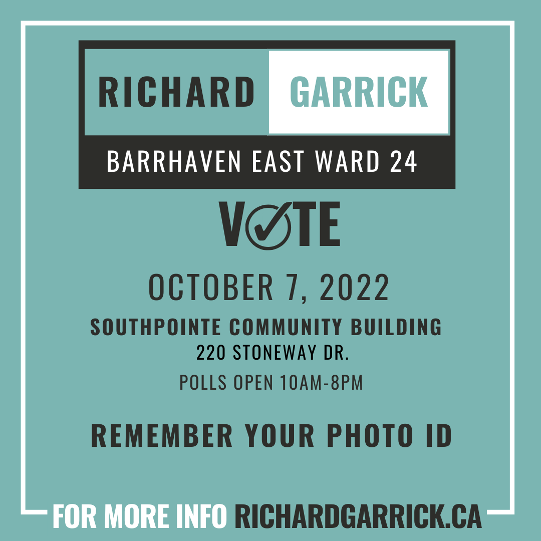 🚨EARLY VOTING DAY ALERT🚨 
Today is an opportunity for you to cast your ballot early for the municipal election. In Ward 24-Barrhaven East polls are open from 10-8 at the Southpointe Community Building, 220 Stoneway Drive (next to Stonecrest Park)🗳
goo.gl/maps/4M7nCwkrJ…