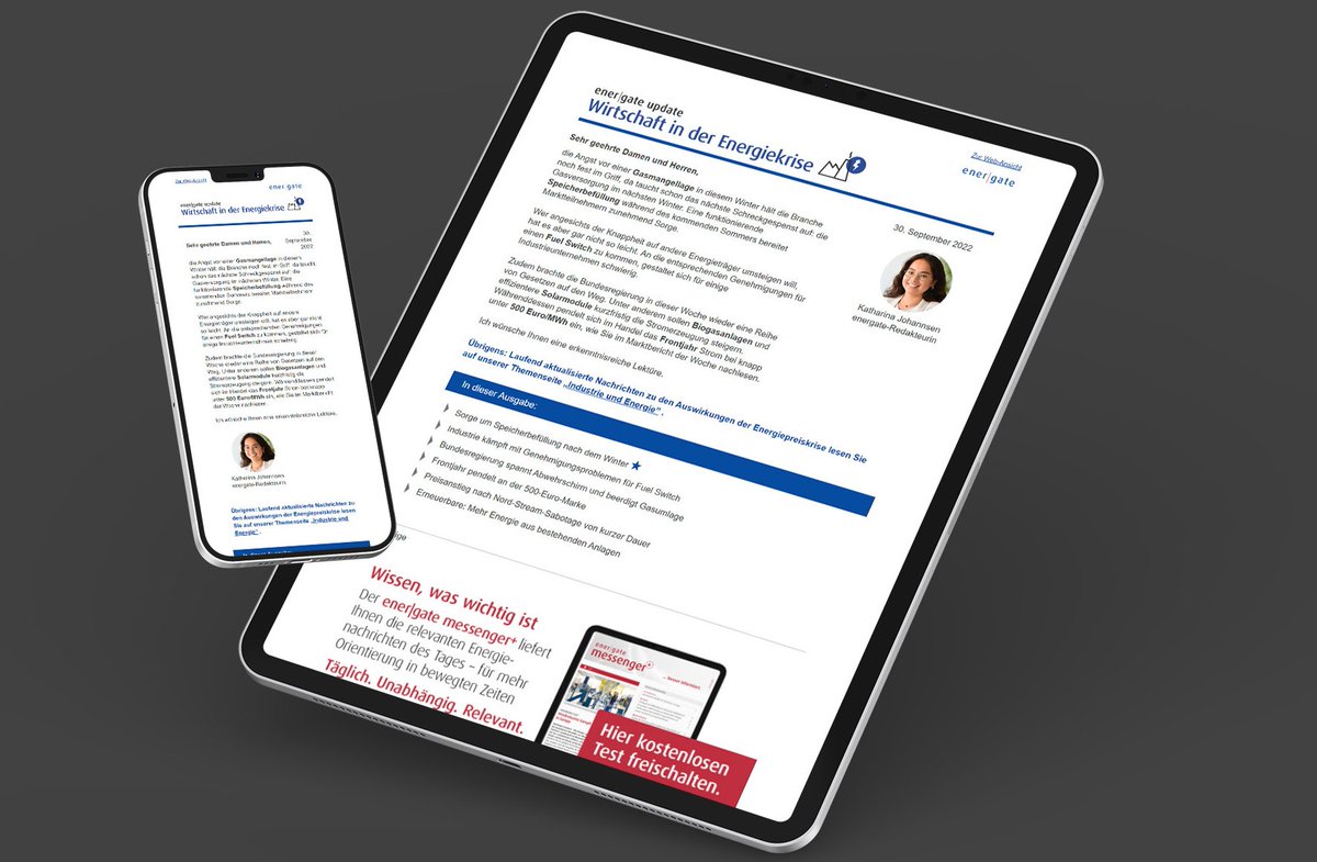 ⚡NEU: energate startet B2B-Infoservice zur Energiepreiskrise! Mit dem Newsletter „Wirtschaft in der Energiekrise“ erhalten energieverbrauchende Unternehmen jede Woche ein kompaktes Update zu den Auswirkungen der #Energiepreiskrise. Gratis abonnieren: energate-messenger.de/registrierung/…