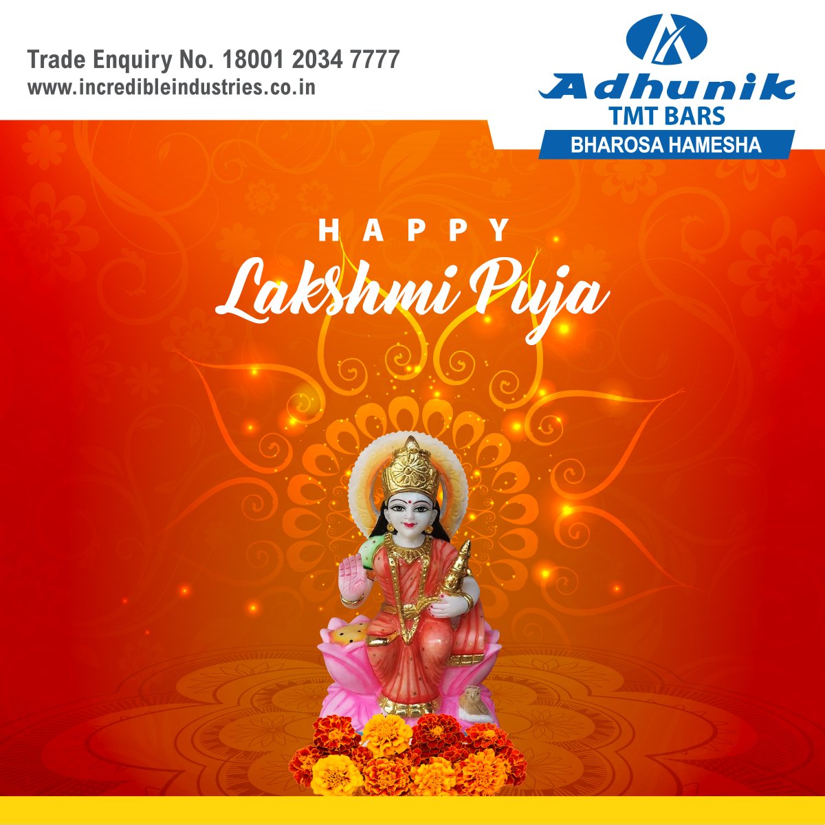 AdhunikI's tweet photo. Adhunik TMT Bars wishes you a very happy Lakshmi Puja. May the Goddess always reside in your abode and make it glow with happiness.
#adhunik #tmtbars #tmt #besttmt #steelplant #integratedsteelplant #bharosahamesha #lakshmi #prosperity #lakhipuja #lakshmiji #lakshmipuja https://t.co/QlwGqJRDV3