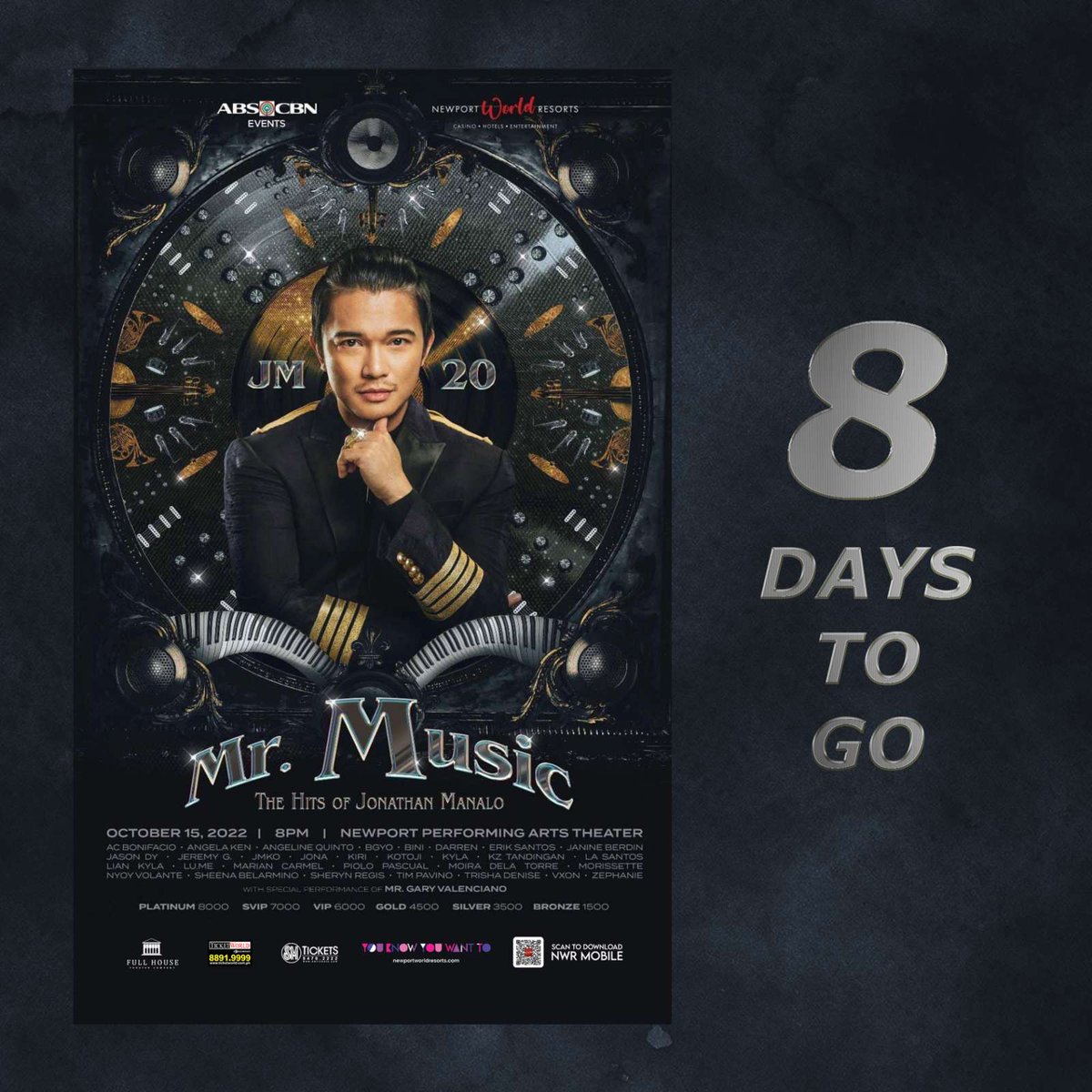 StarMusicPH's tweet photo. 8 days to go and it's gonna be a great musical treat with Mr. Music, @JonathanManalo!

See you at the Newport Performing Arts Theater | October 15 | 8PM

Performances from @TimPavino, @JMKO_music and many more!

Get your tickets now via TicketWorld and SM Tickets! https://t.co/YPXIMQ5IQP