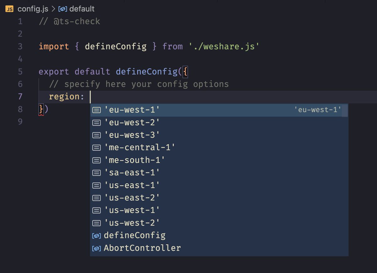 loige's tweet image. I really like the `defineConfig` pattern!

When you combine it with #TypeScript or #JSDoc it basically allows you to create configuration objects that &quot;know&quot; how to trigger your IDE autocomplete for you!